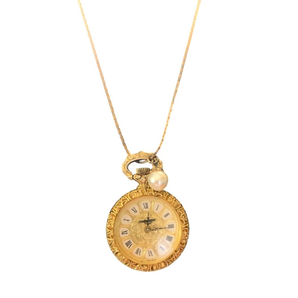 Gold-toned Pendent Watch on chain pre-owned
